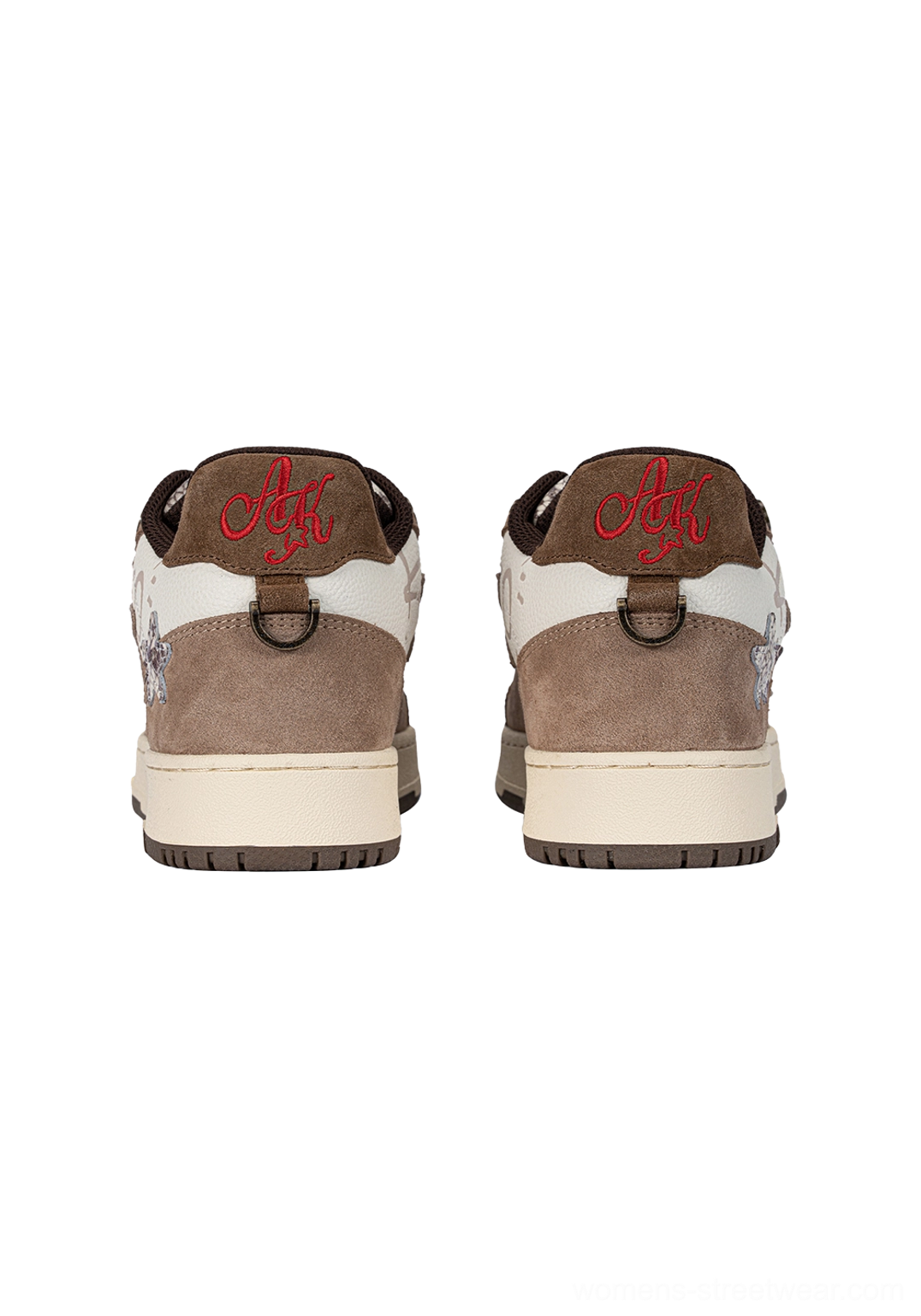 Distressed denim star low-top sneakers lacing system close-up branded lace hardware detail contrast stitching