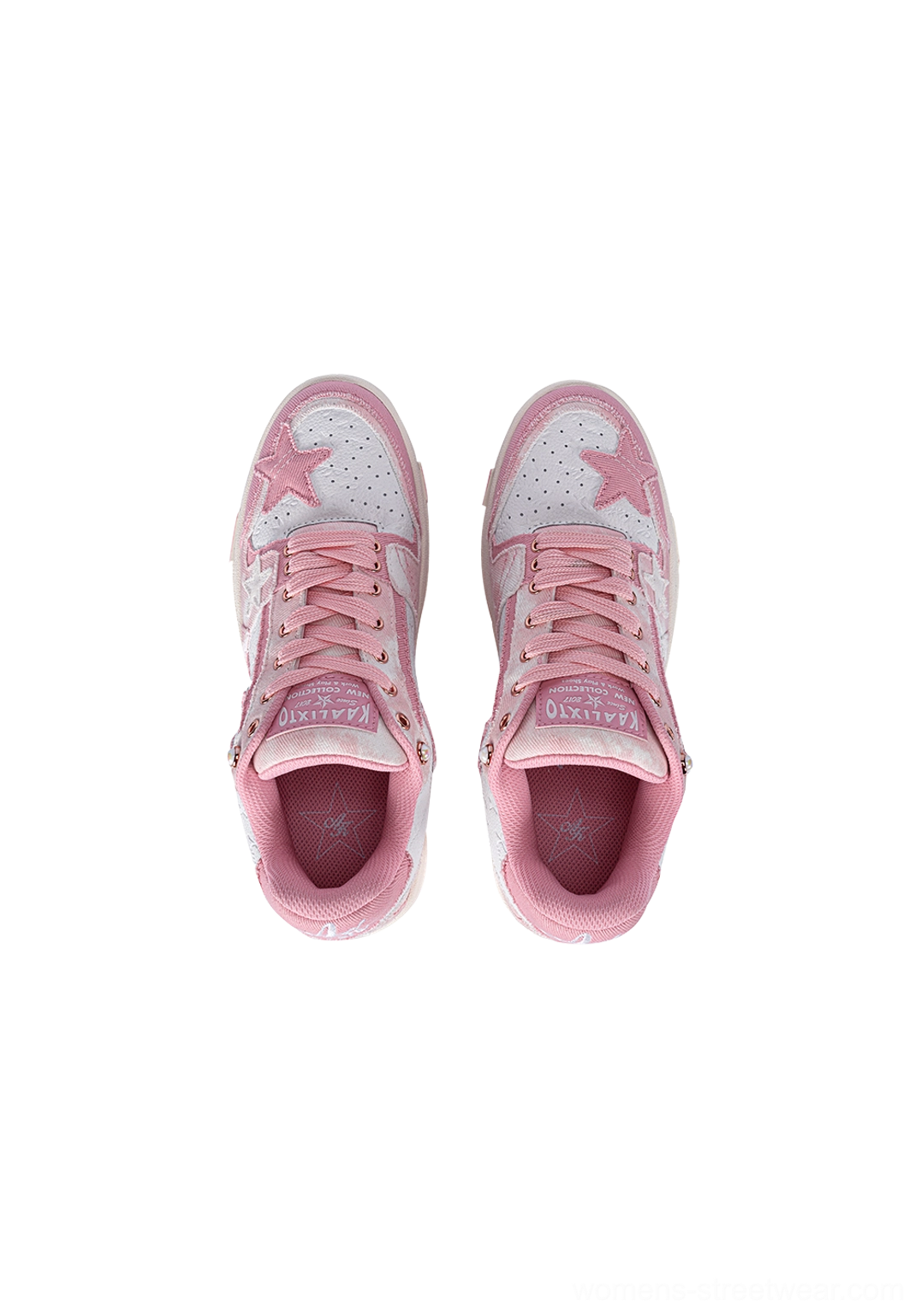 Distressed denim star low-top sneakers lifestyle on-body wear streetwear context casual daily wear