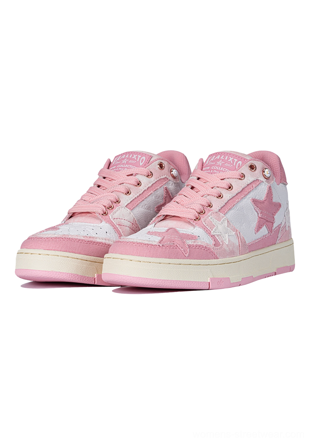 Distressed denim star sneakers medial side view star motif lateral placement design composition angle