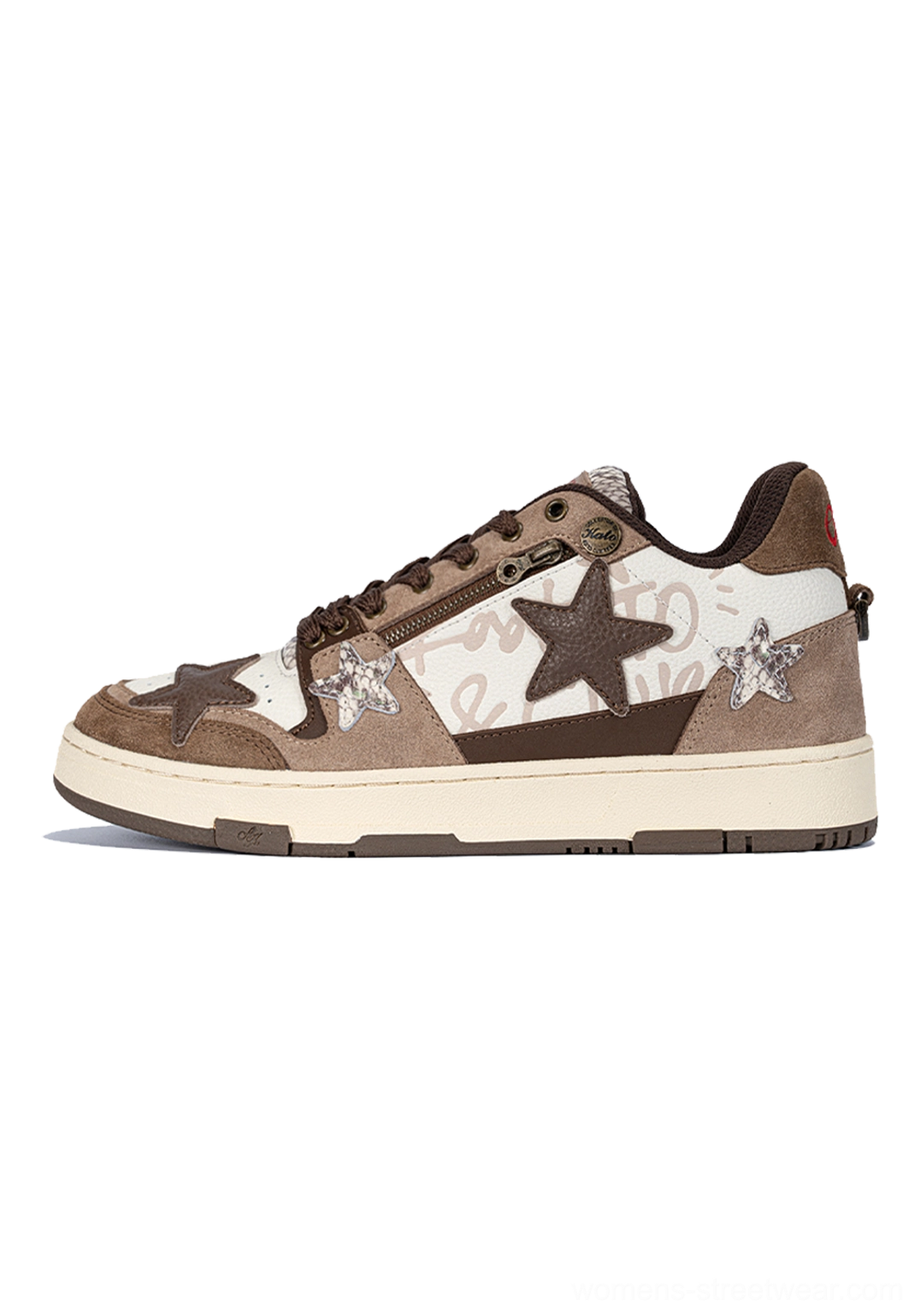 Distressed denim star low-top sneakers sole view aged rubber texture branded insole construction details