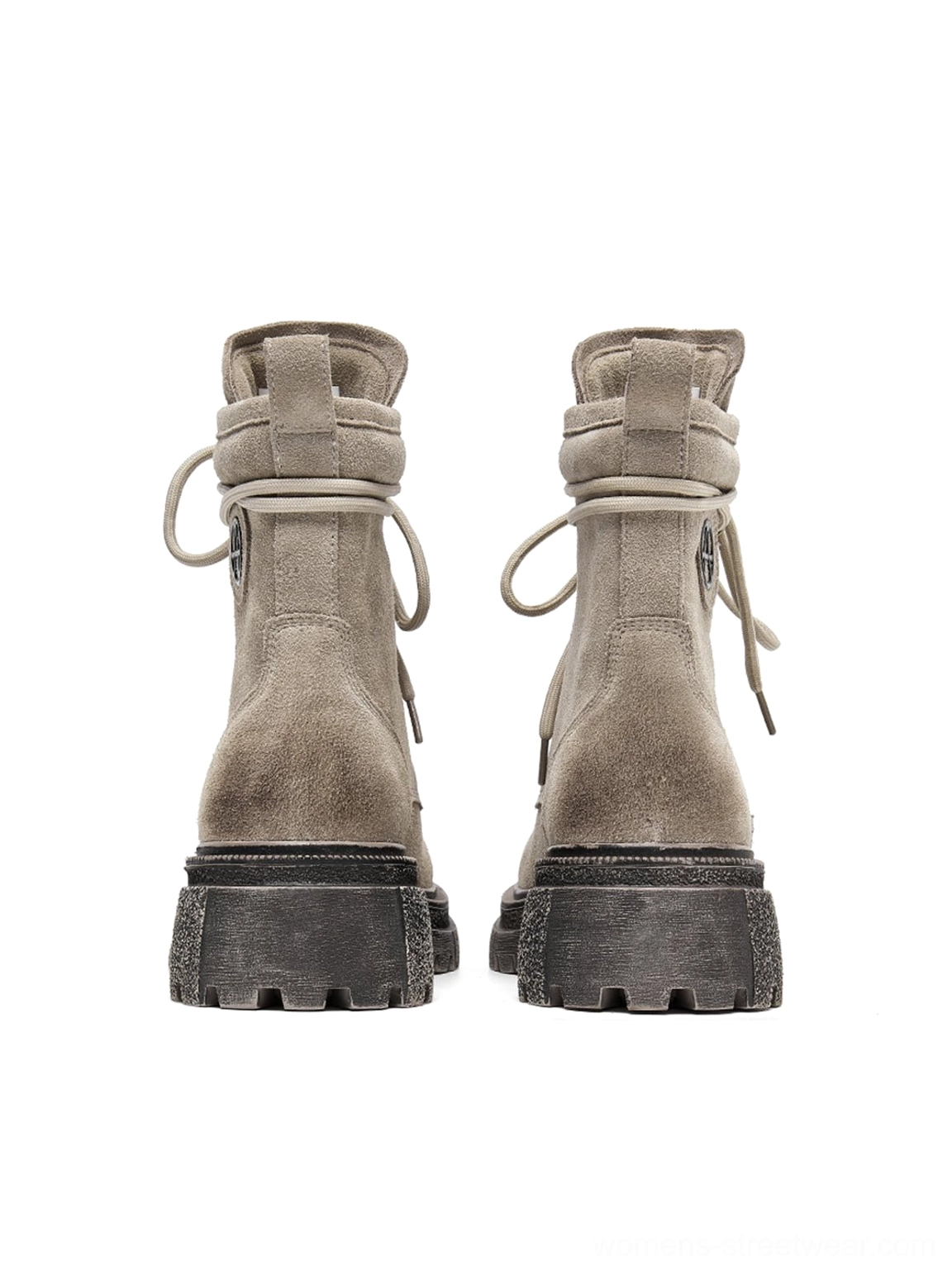 Distressed platform combat boots collection showing all available colors brown gray dark brown arrangement options
