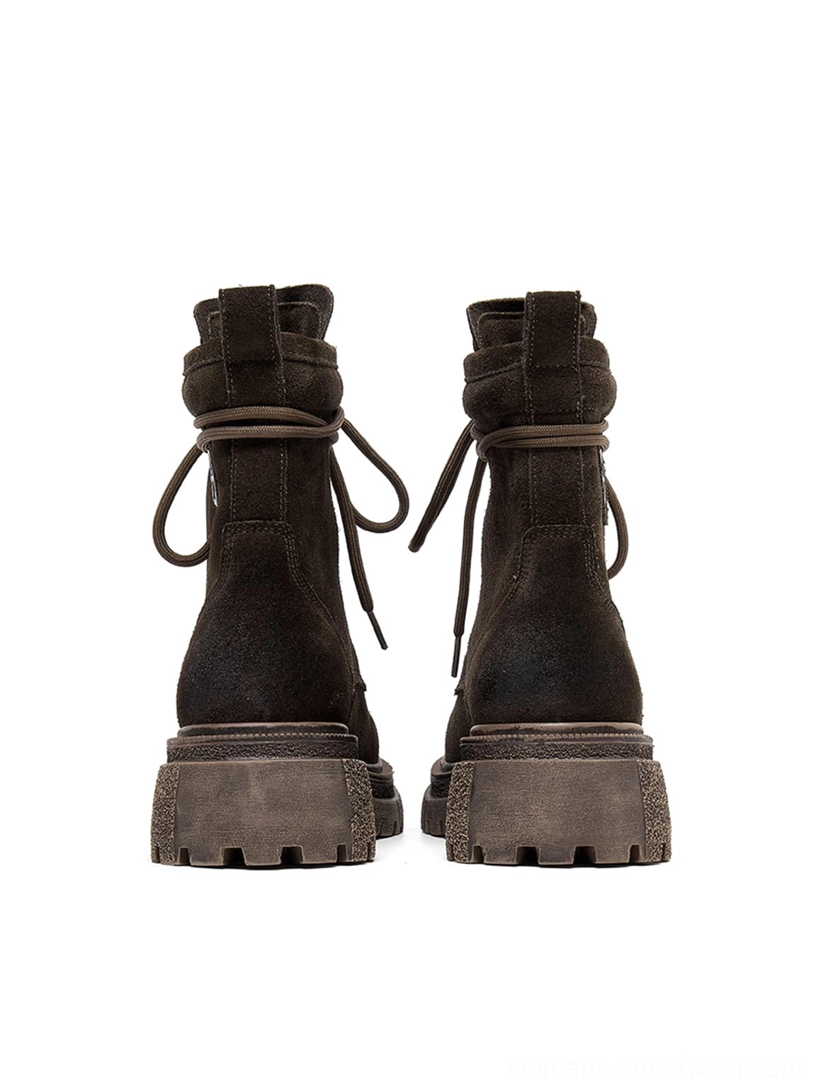 Distressed platform combat boots lug sole macro detail showing grip pattern engineering slip-resistant technology