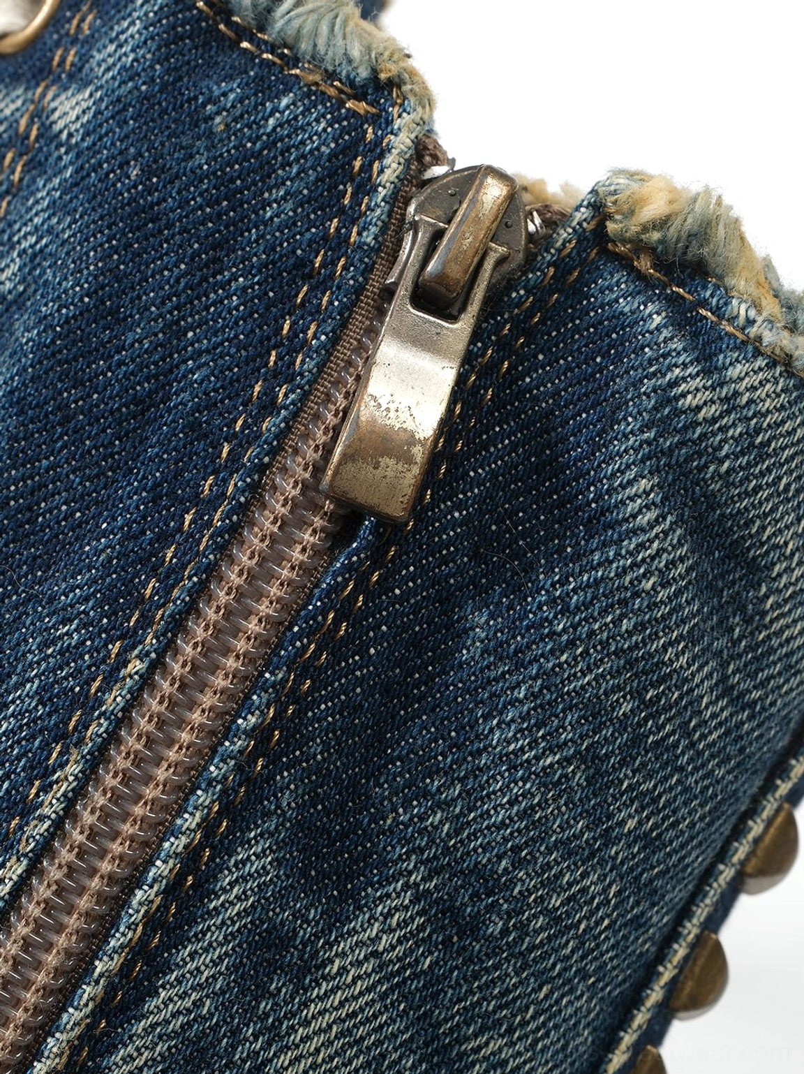 Streetwear statement boots in distressed denim with studded trim and lace-up detailing