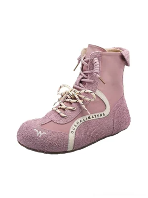 Taro purple nubuck suede racing training boots with double laces, rounded toe, contrast stripe, and high-top ankle silhouette