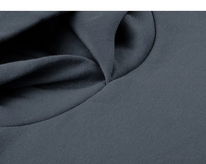 Dark gray heavyweight oversized hoodie hood opening close-up with neat stitching and soft fabric