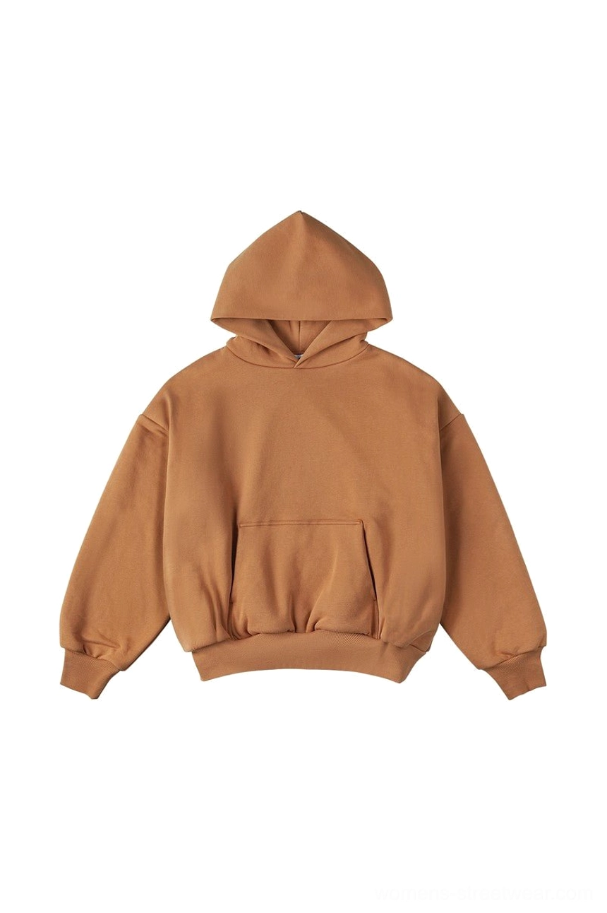 Orange double-layer oversized unisex hoodie front view with relaxed dropped shoulder streetwear fit