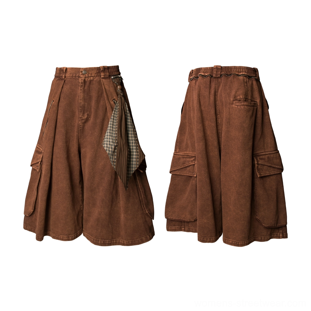 Contemporary cargo culotte shorts with relaxed proportions, washed cotton blend fabric, and utility-inspired construction