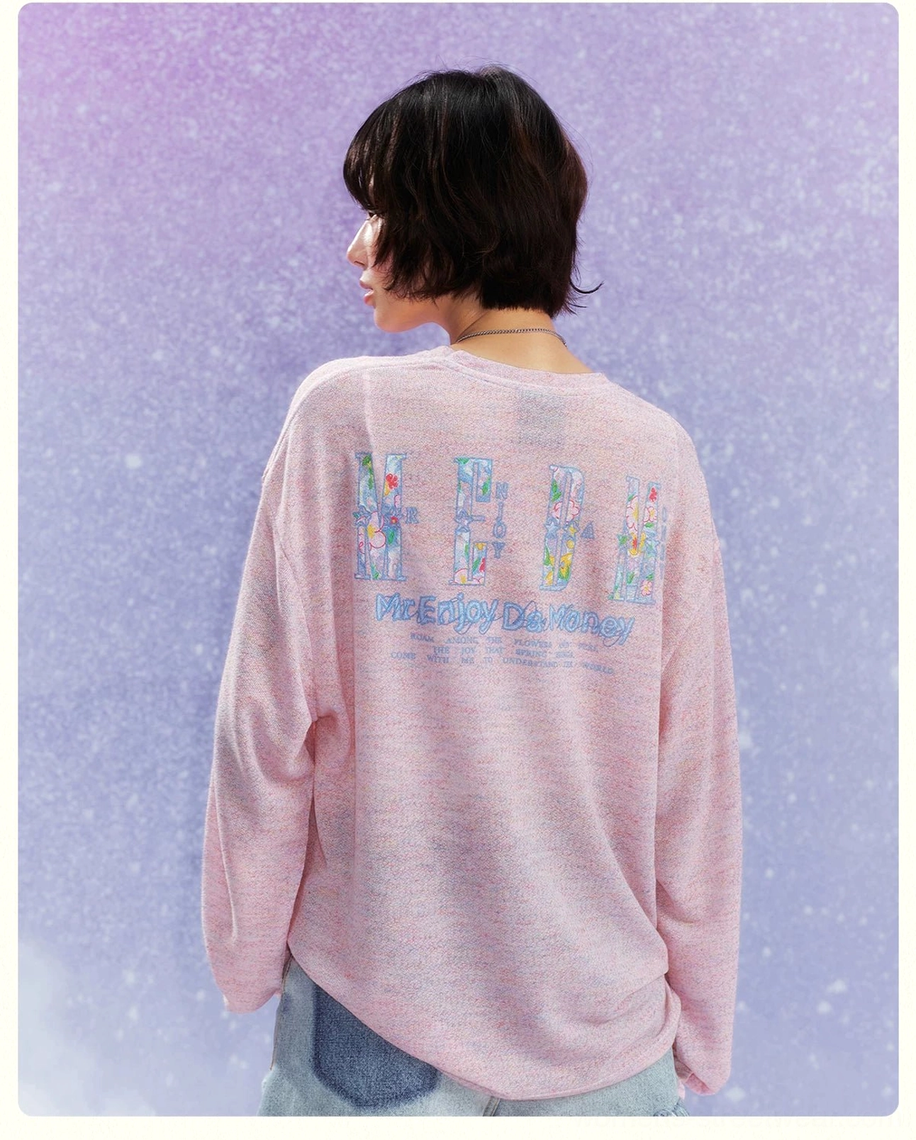 Dream Garden floral graphic long sleeve streetwear tee back typographic graphic detail