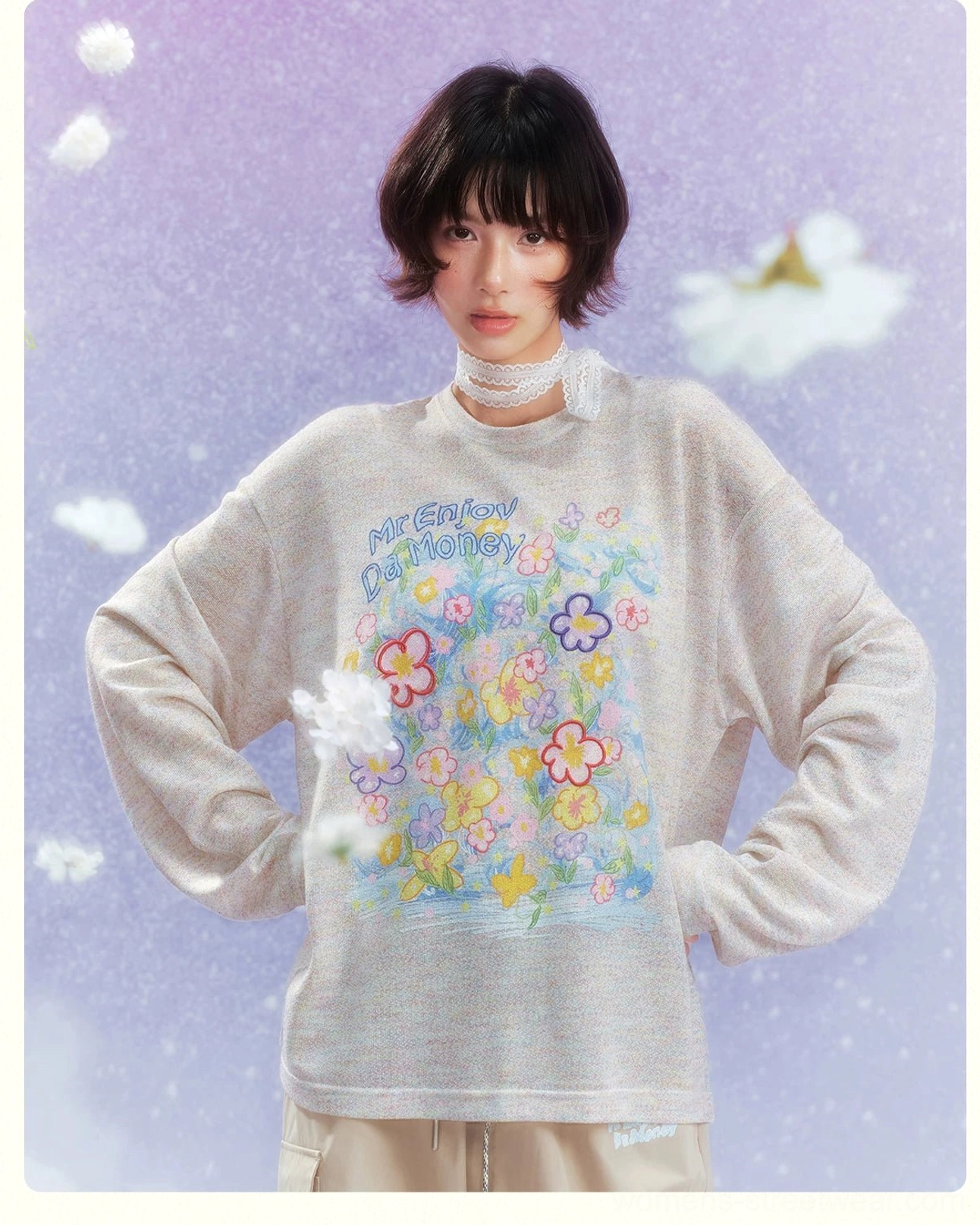 Dream Garden floral graphic long sleeve streetwear tee casual layering outfit detail