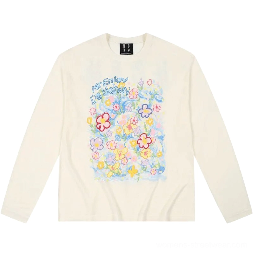 Dream Garden floral graphic long sleeve streetwear tee colorful Y2K style product image