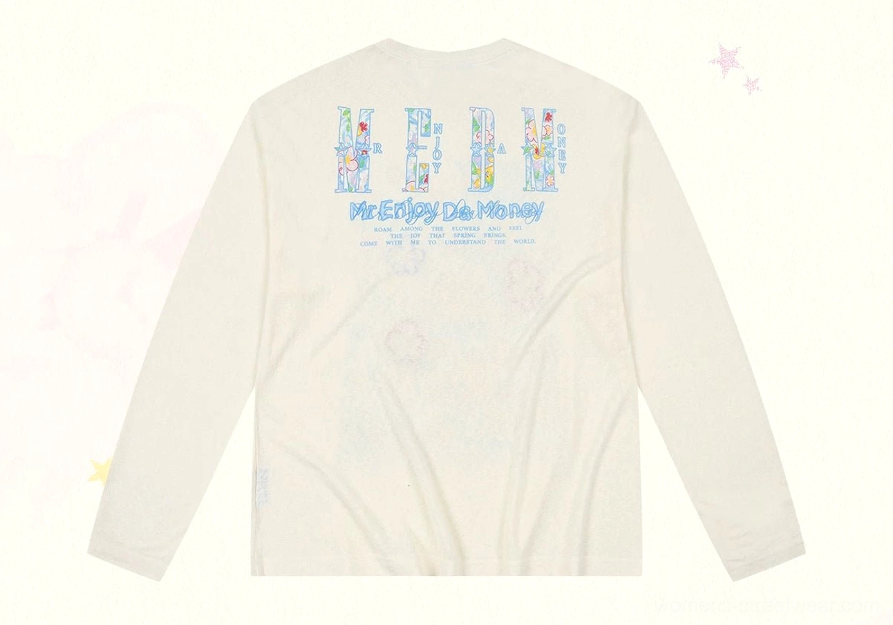 Cream Dream Garden floral graphic long sleeve streetwear tee back flat lay view