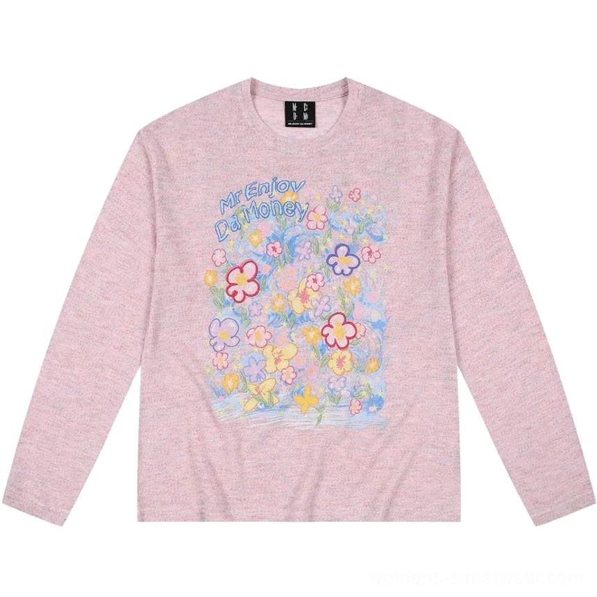 Dream Garden floral graphic long sleeve streetwear tee front and back graphic detail