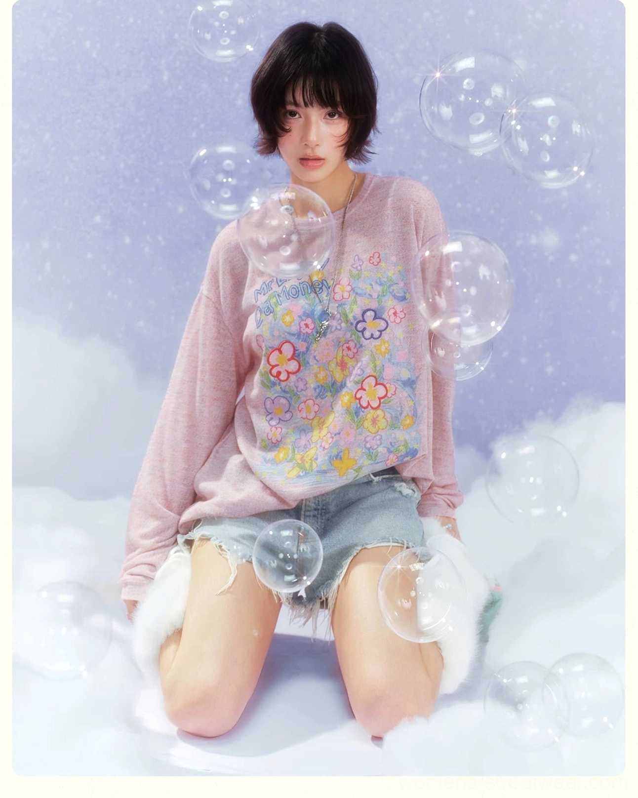 Dream Garden floral graphic long sleeve streetwear tee front slogan and flower artwork detail