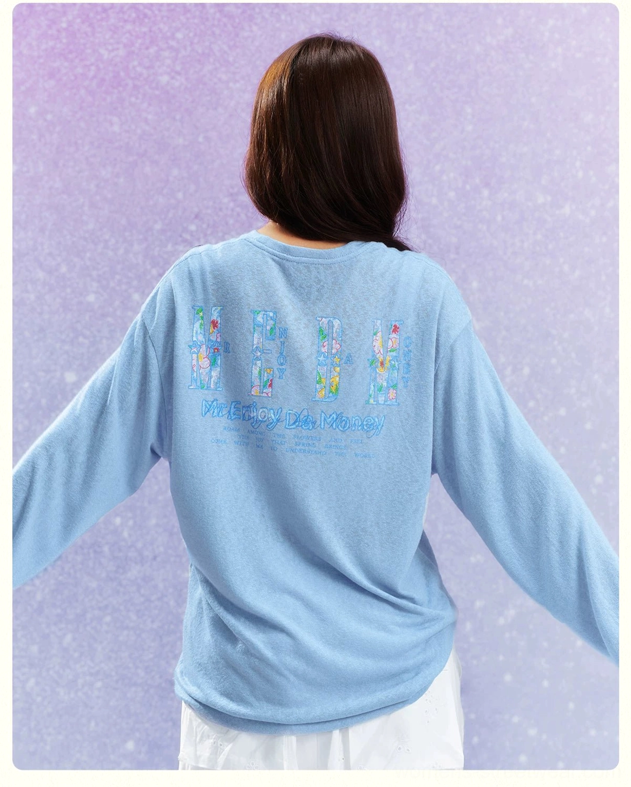 Dream Garden floral graphic long sleeve streetwear tee relaxed Y2K graphic top view
