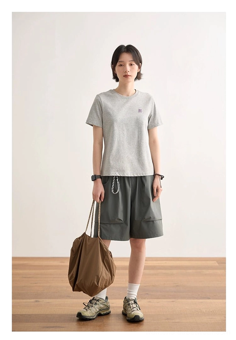 Dusty pink minimalist embroidered logo crew neck t-shirt back view shoulder detail fit