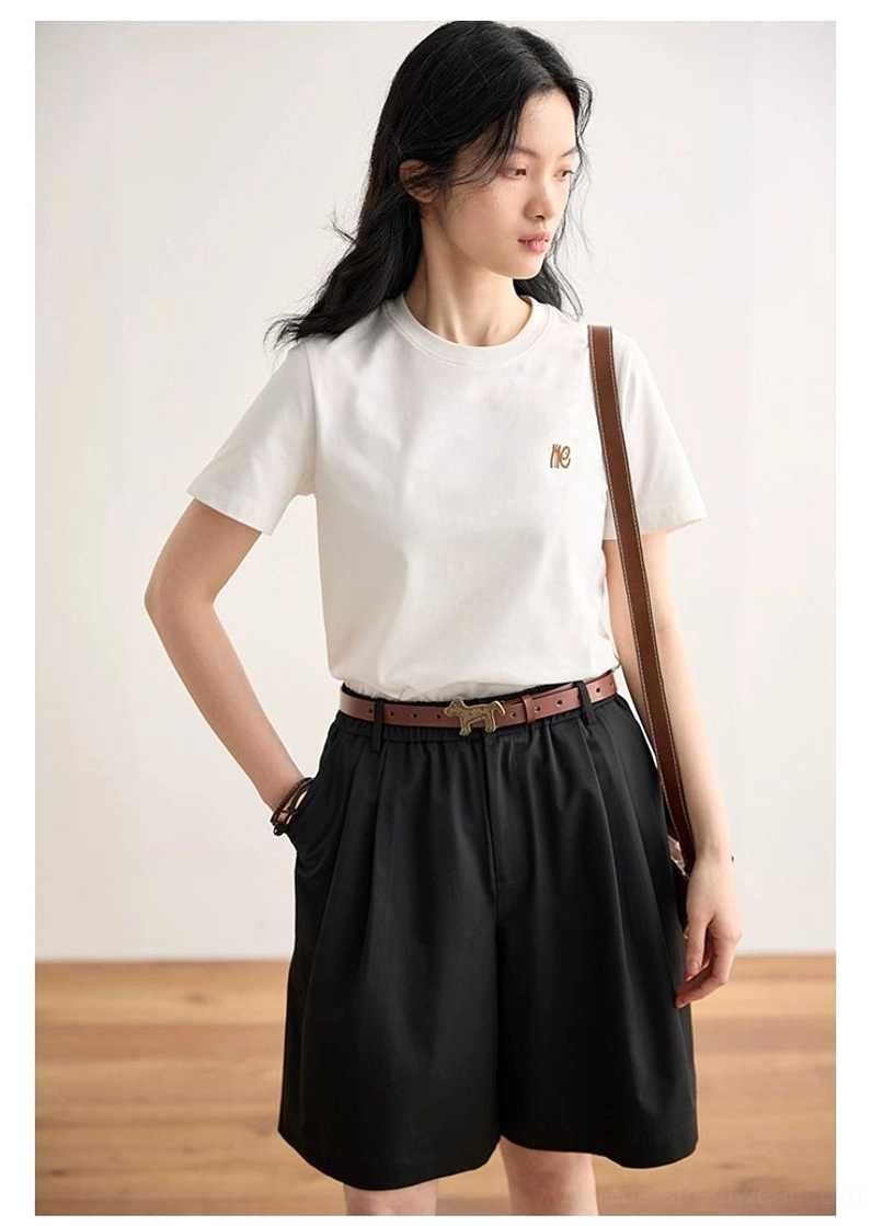 Dusty pink minimalist embroidered logo crew neck t-shirt k-pop inspired styling contemporary