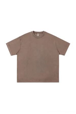Earthy brown oversized pigment-washed cotton crewneck T-shirt with relaxed boxy unisex streetwear fit