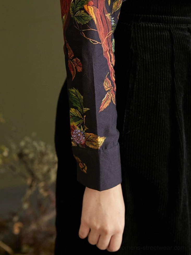 Navy enchanted forest deer and foliage print relaxed cotton blouse additional product image