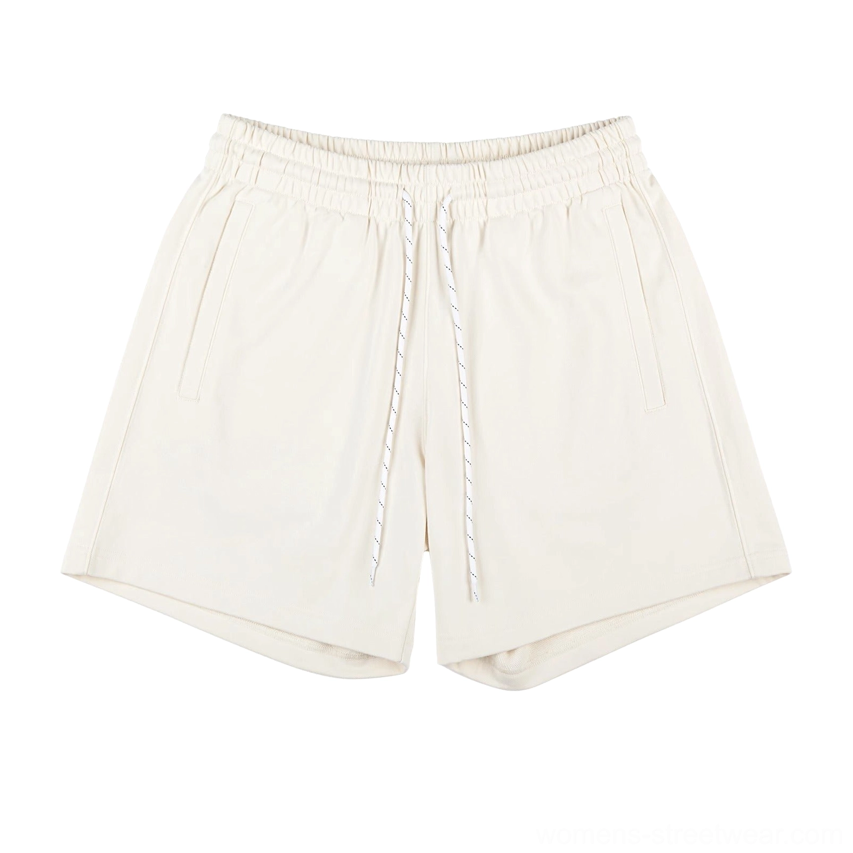 Apricot cream oversized cotton sweat shorts with contrast drawstring waist and relaxed streetwear fit
