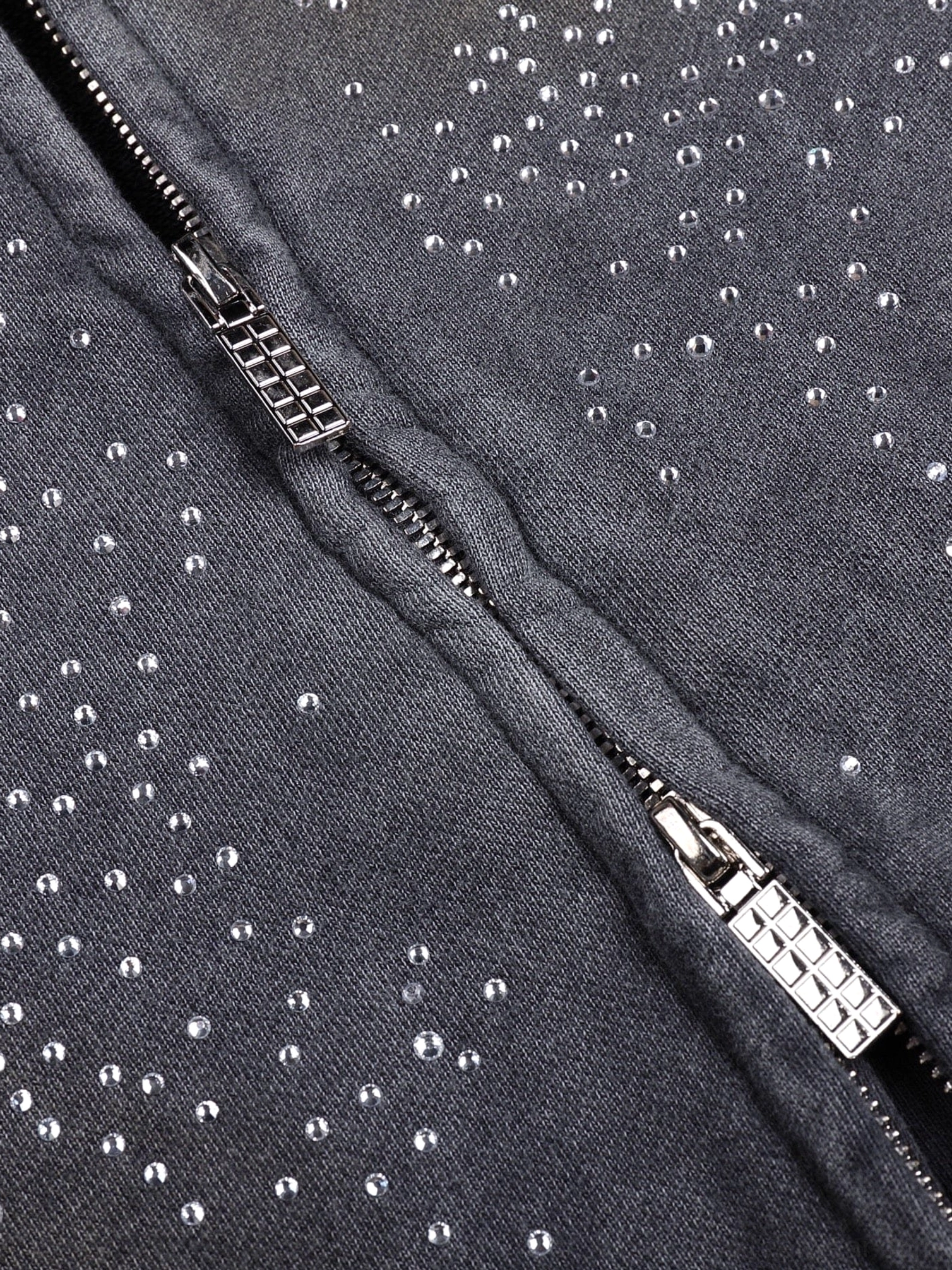 Additional product view of the faded grey starlight crystal zip hoodie for Y2K Korean streetwear styling