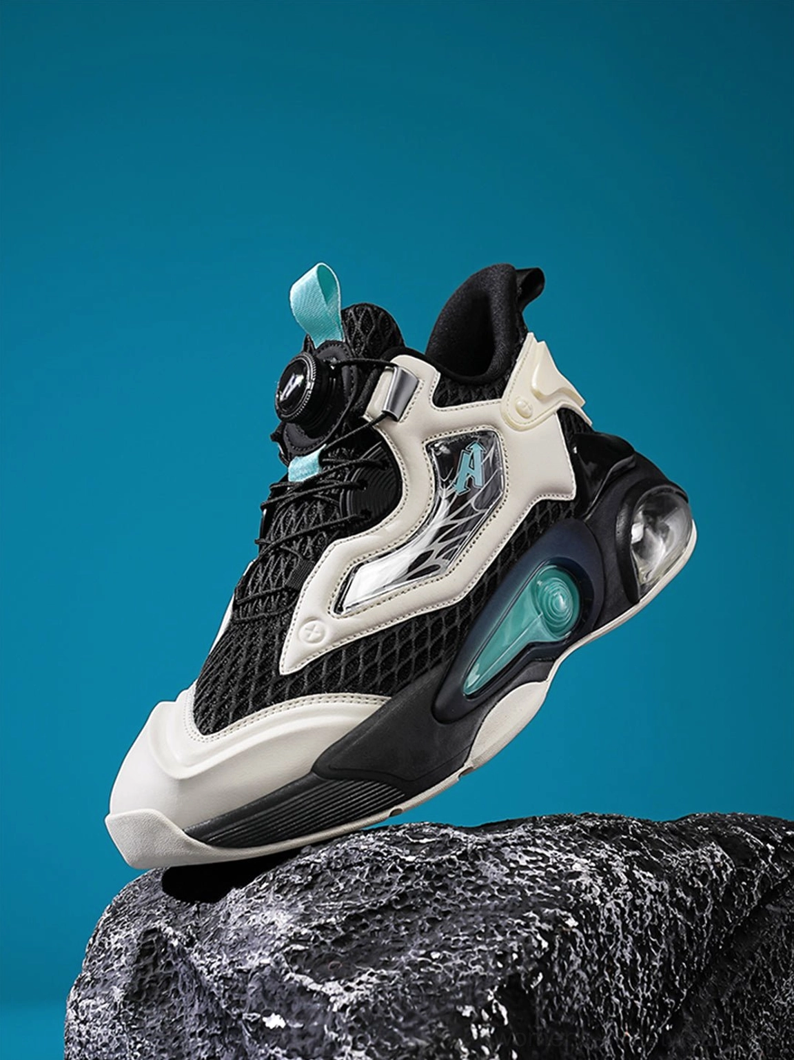 Fashion runner sneakers with visible air cushioning, structured overlays, and breathable athletic upper