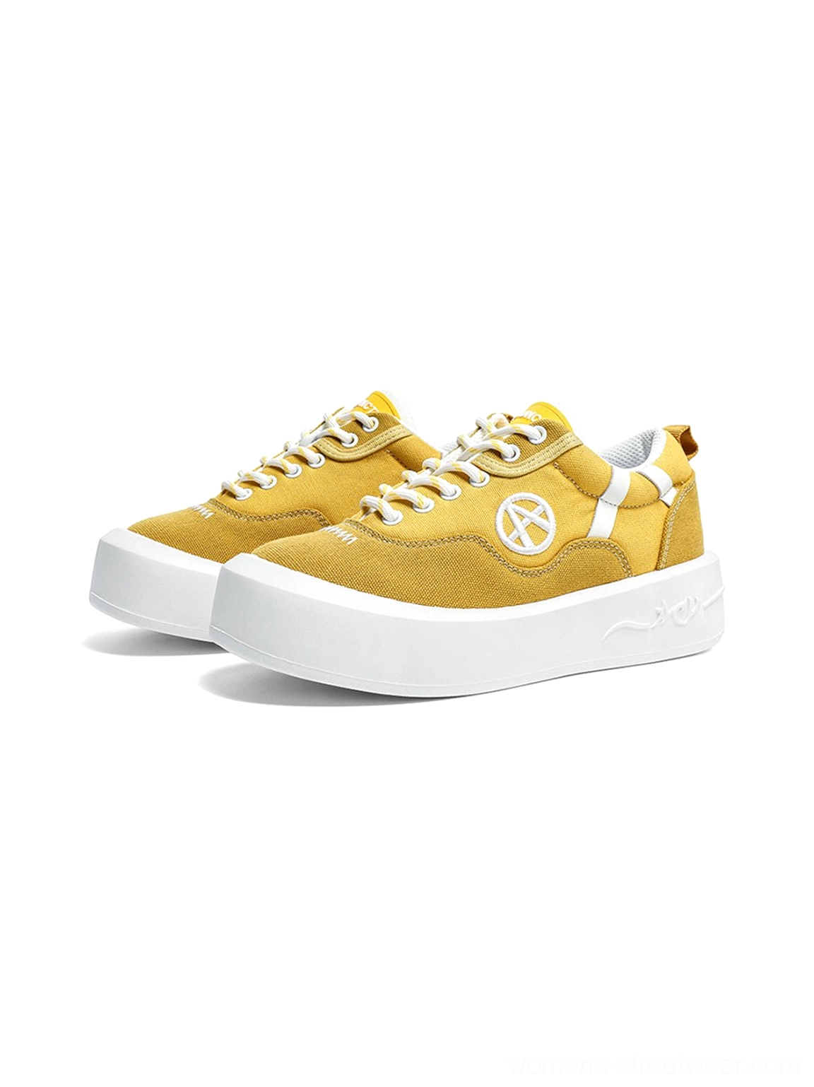 Fashion-forward neon canvas platform shoes with contrasting upper panels and urban casual sneaker styling