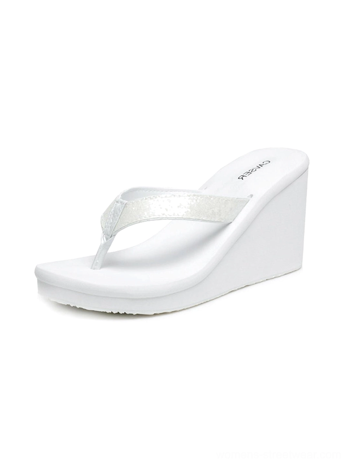 Fashion platform wedge flip-flops for women with a decorative toe-ring strap and elevated sole