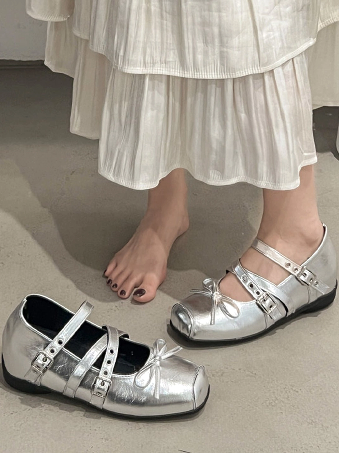 Fashion-forward square-toe leather Mary Jane flats for Korean style, Y2K, and contemporary streetwear outfits