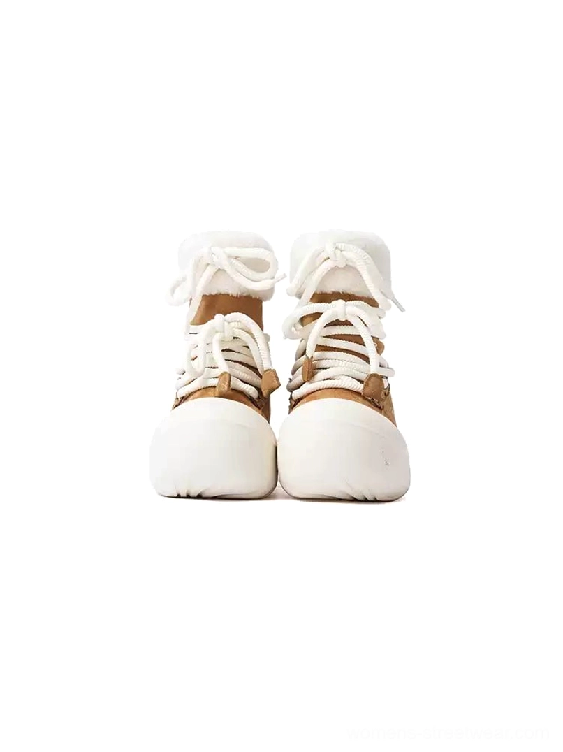 Faux fur cuff chunky platform snow boots detailed winter streetwear product view