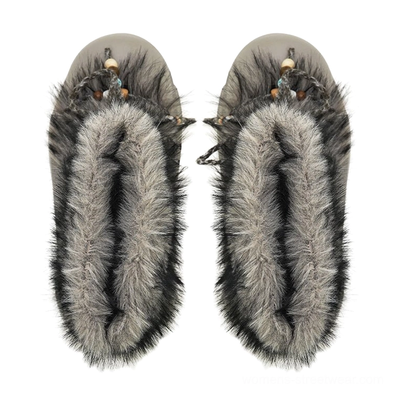 Faux fur platform winter boots with cozy rounded shape, chunky outsole, and customizable decorative bead accents