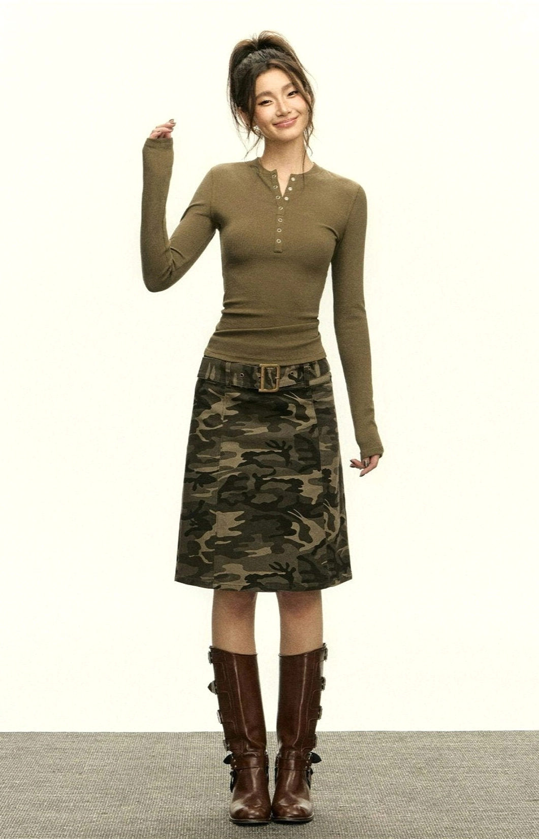 Fitted long-sleeve Henley cropped top for Y2K-inspired outfits, Korean fashion, and everyday casual wear