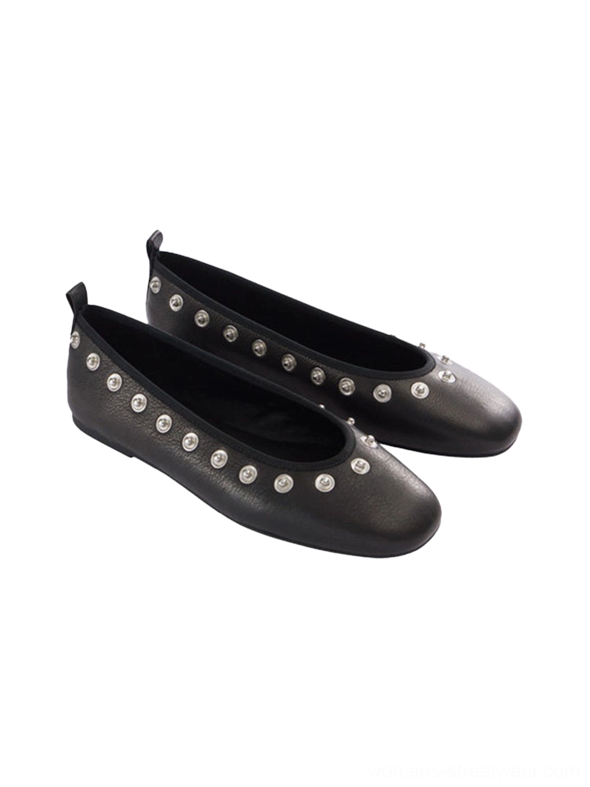 Floral embellished square-toe flats with metallic stud detailing and statement streetwear styling