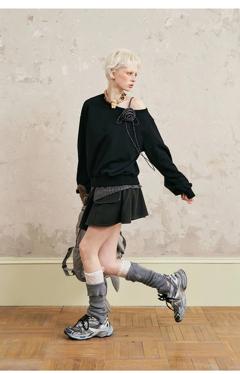 Floral grey variant styling - oversized sweatshirt with tiered ruffle skirt in grey palette