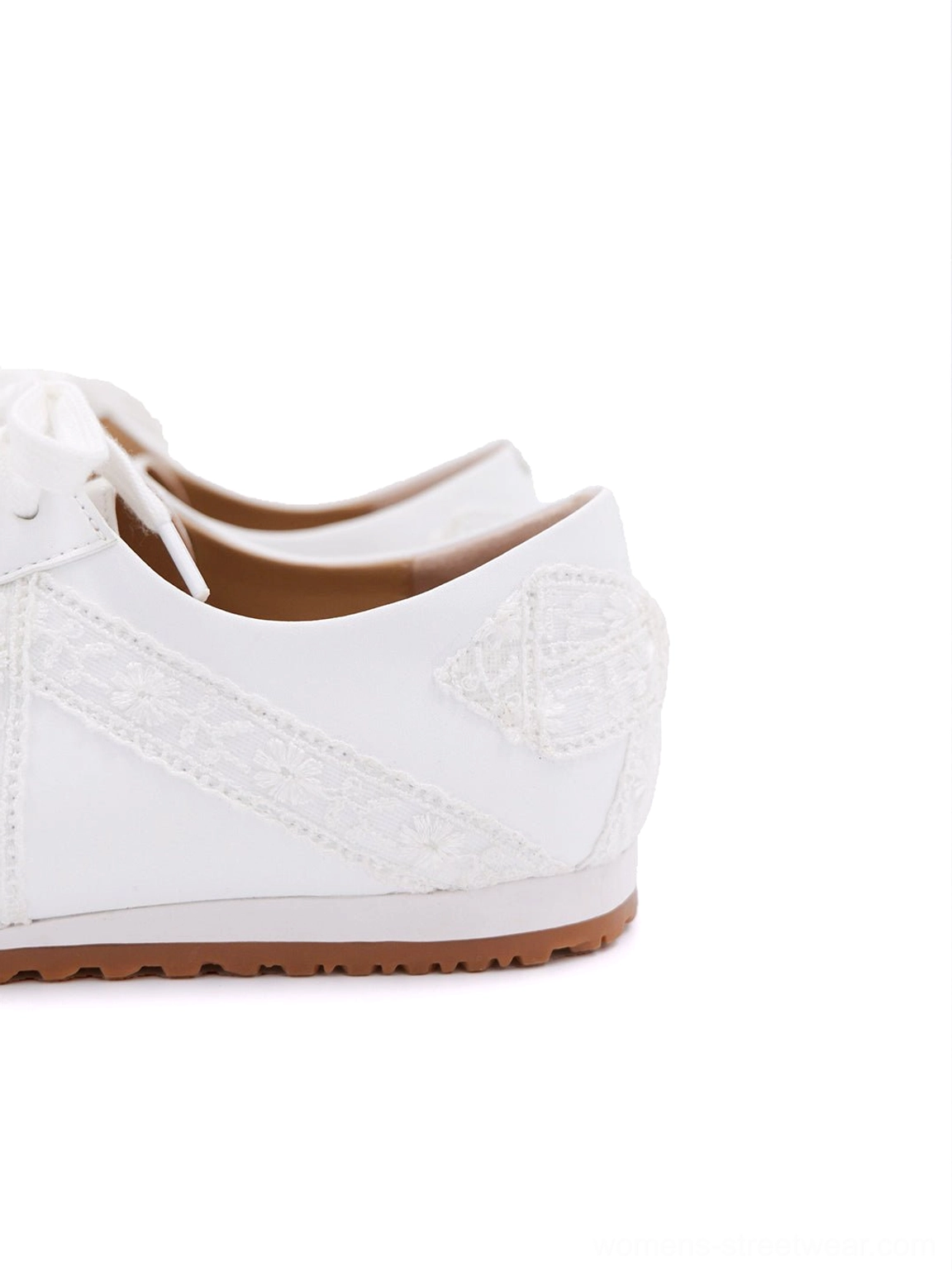 Romantic floral lace low-profile sneakers in microfiber leather for Korean streetwear and coquette-inspired outfits