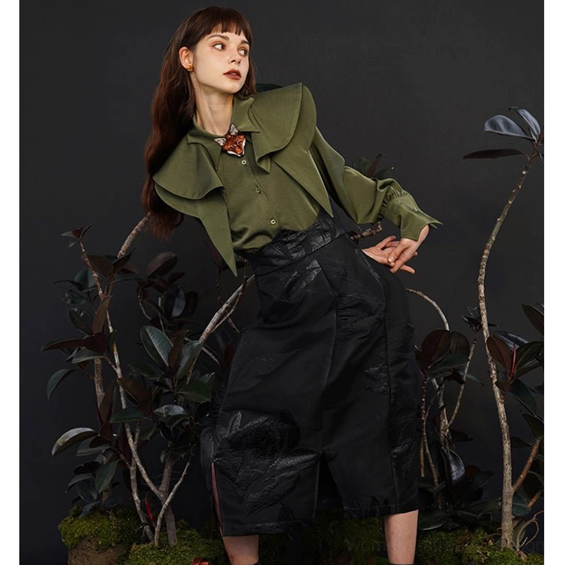 Fox charm layered ruffle collar streetwear blouse product image showing its romantic Korean fashion silhouette