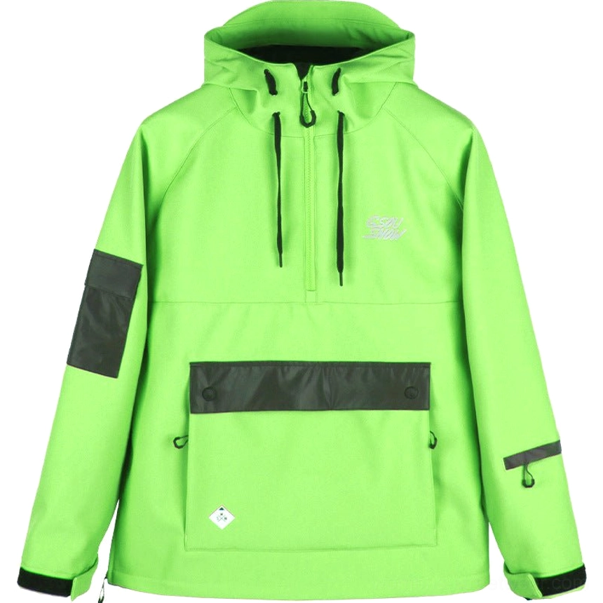 Fruit green unisex reflective half-zip ski anorak jacket with technical cargo pocket and adjustable hood view