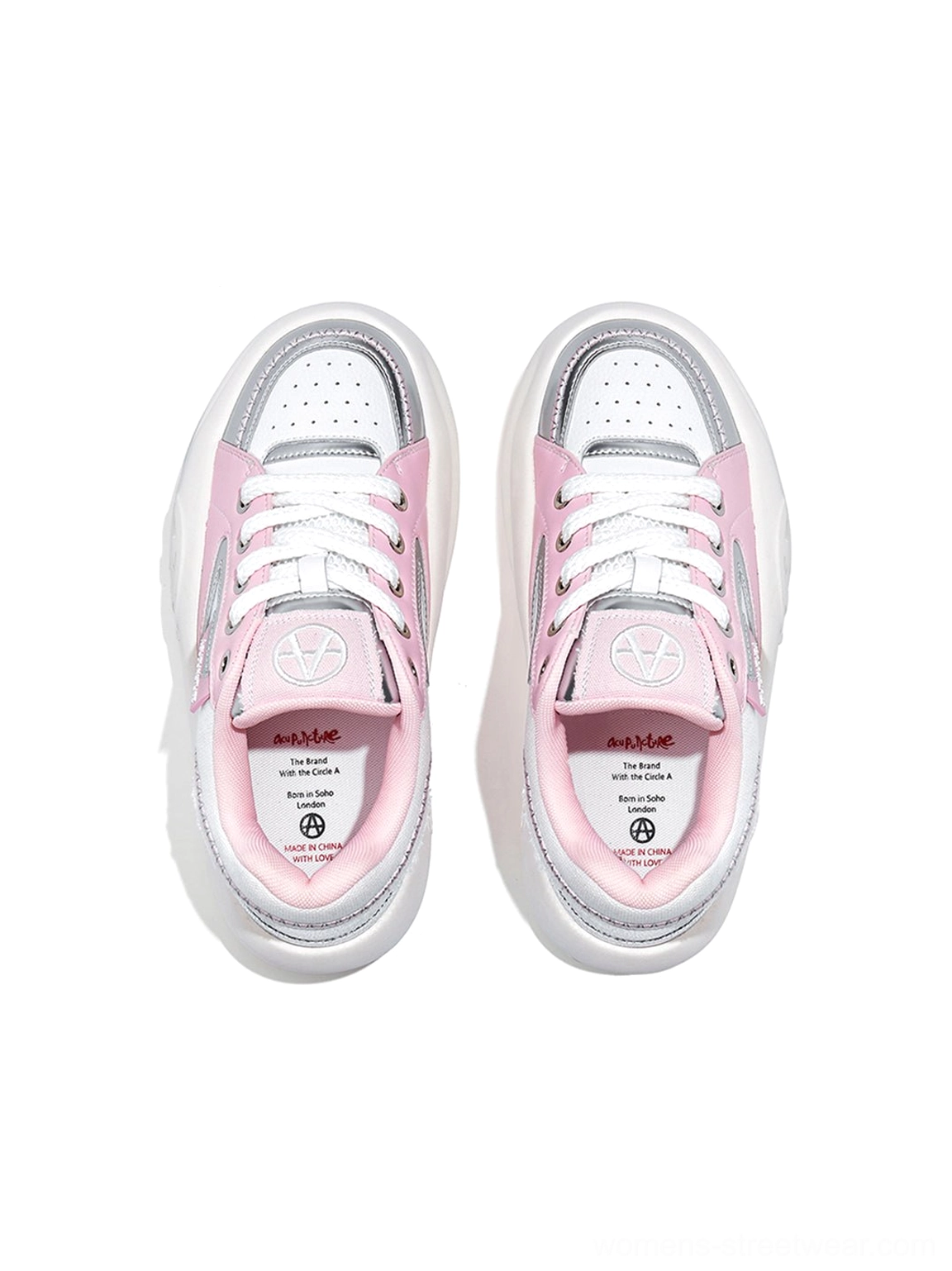 Futuristic pastel platform sneakers with color-block panels breathable mesh and thick white sole for Y2K fashion looks