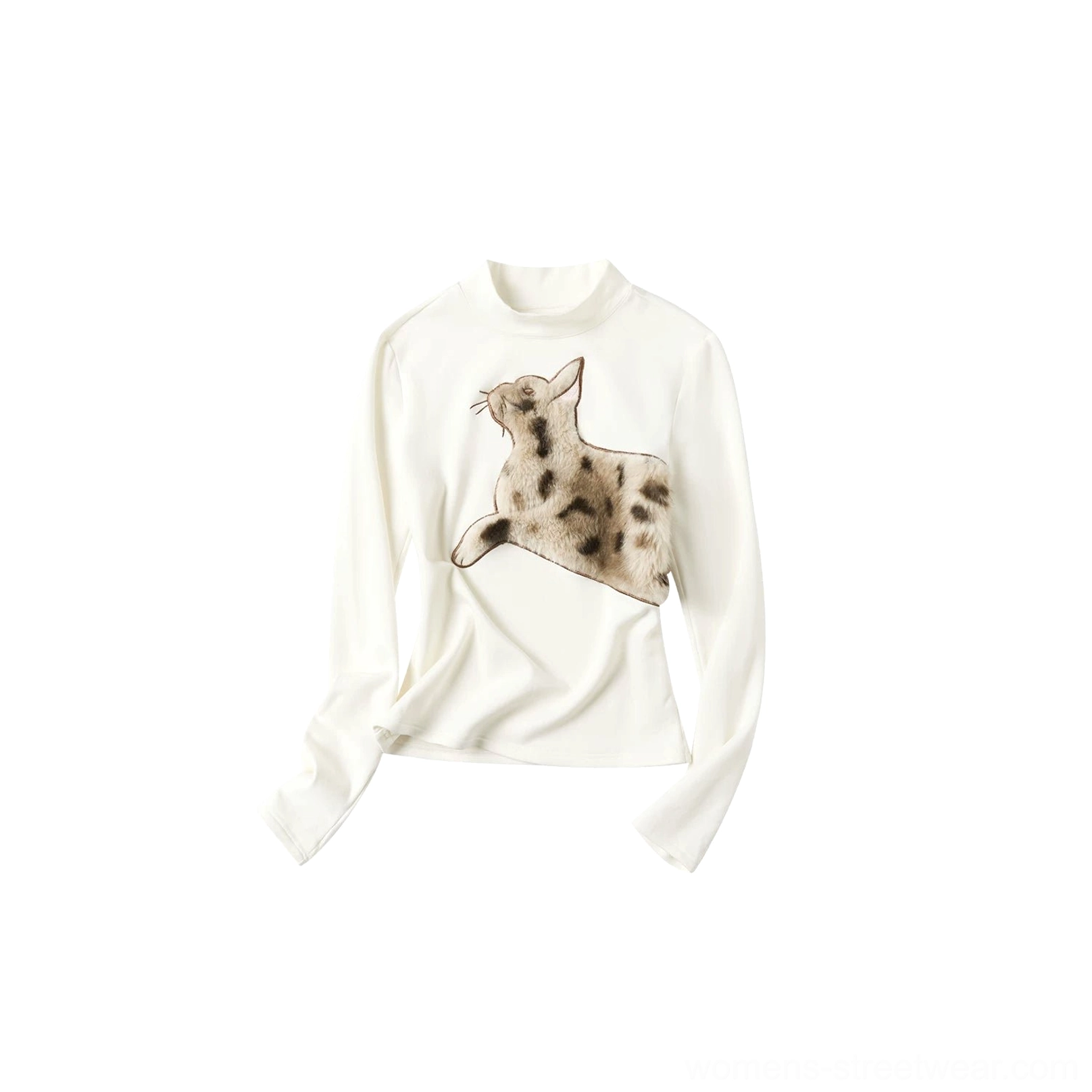 Fuzzy cat mock neck long sleeve tee product image for Cat Territory color option