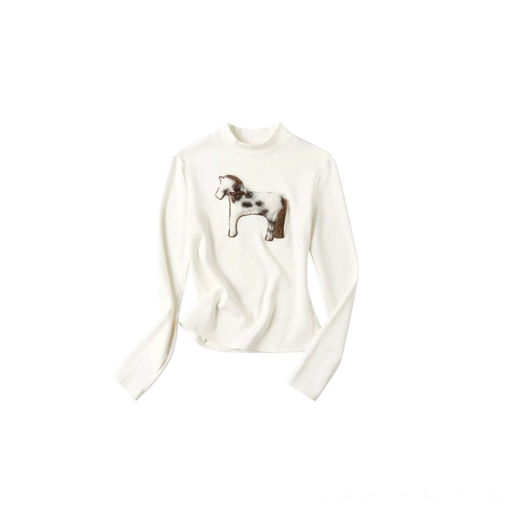 Fuzzy cat mock neck long sleeve tee product image for Snowfield Pony color option