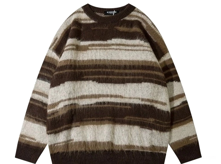 Fuzzy gradient stripe oversized knit sweater final product detail view
