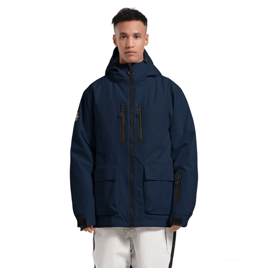Glacier Drift Tibetan blue unisex hooded snowboard jacket with functional pockets adjustable cuffs and modern gorpcore styling