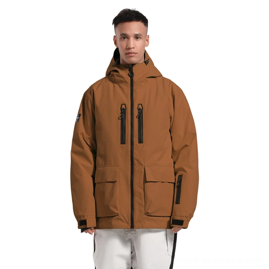 Glacier Drift unisex techwear snowboard jacket product view with adjustable hood utility cargo pockets and weather-conscious polyester outer shell
