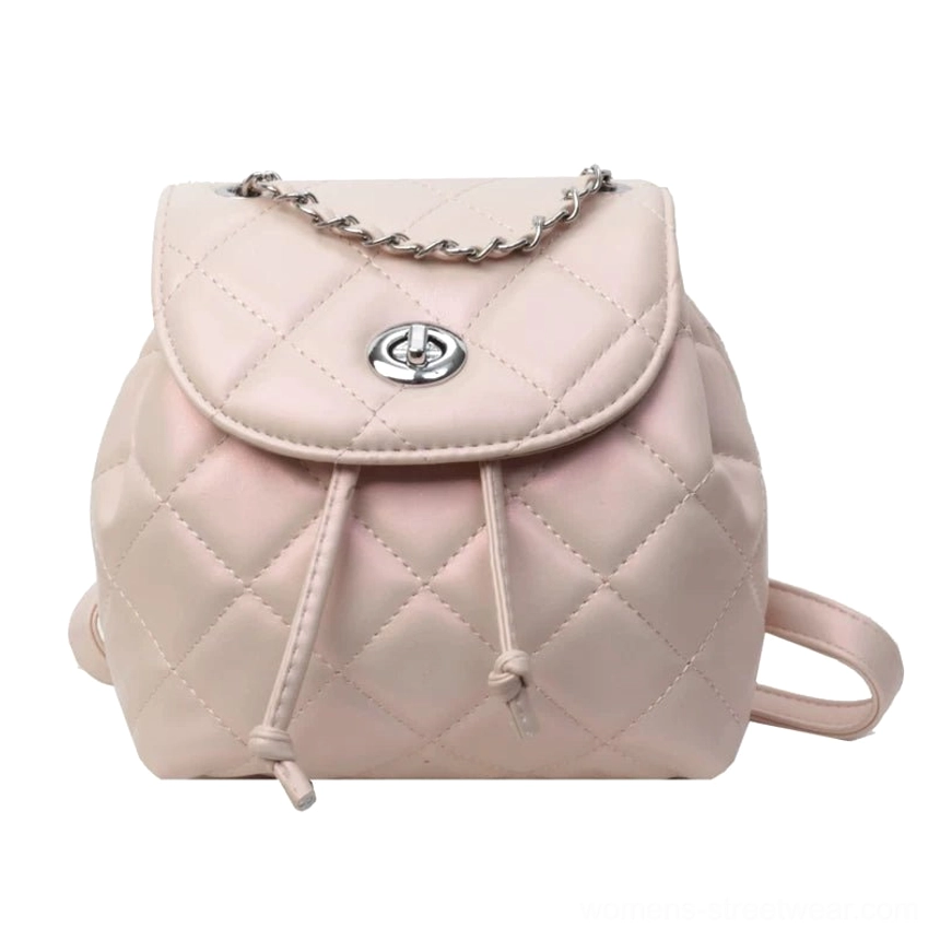 Pearl powder glossy quilted chain mini backpack with silver hardware