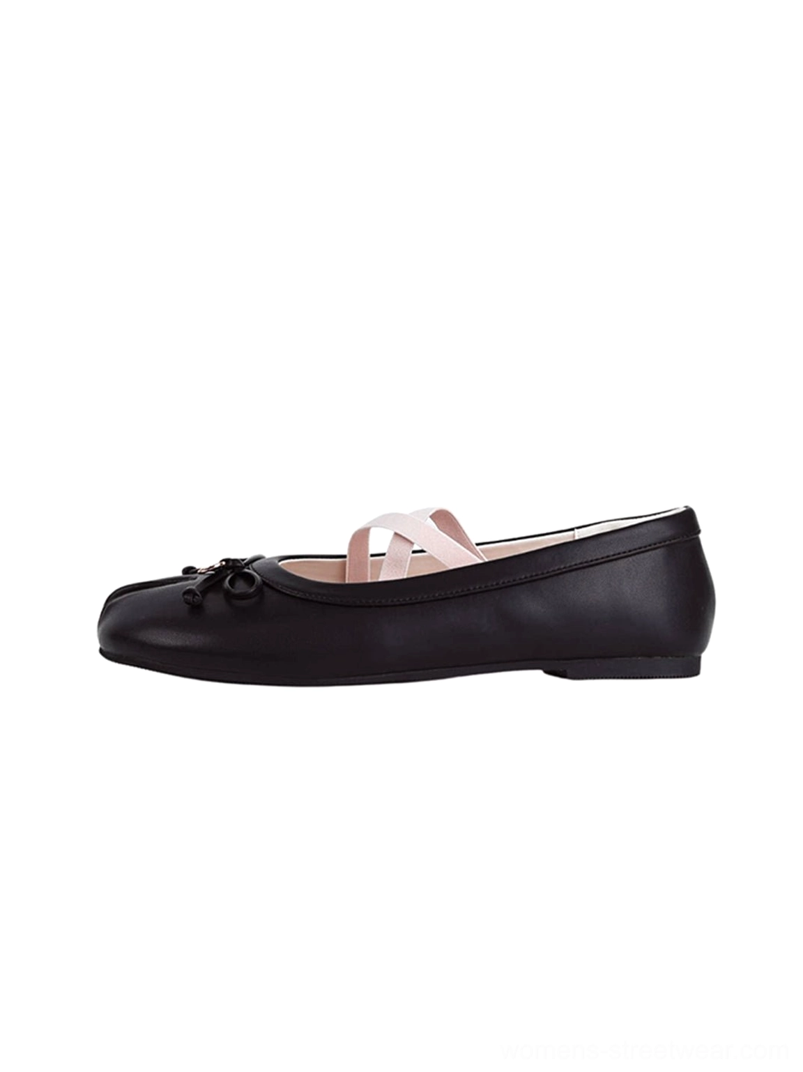 Glossy split-toe Mary Jane ballet flats low-profile rubber sole and balletcore streetwear shoe detail