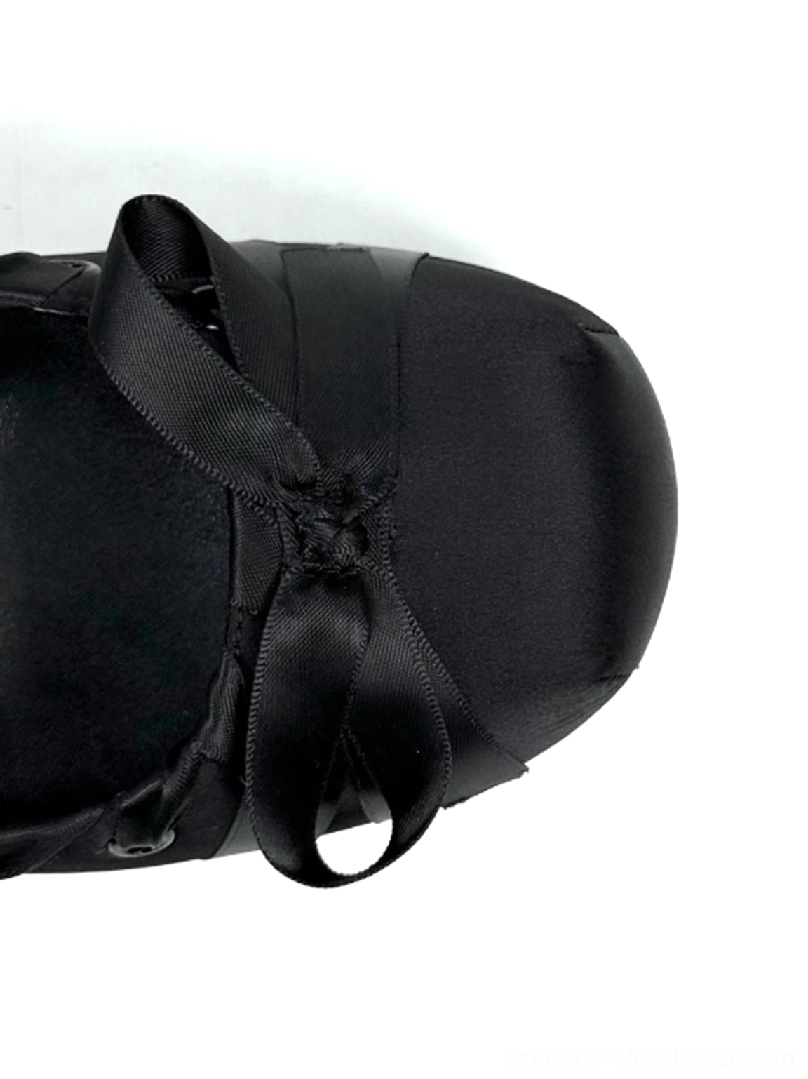Gothic ballet satin platform heels with wraparound ribbon laces, lace-inspired vamp, rounded toe, and statement streetwear silhouette