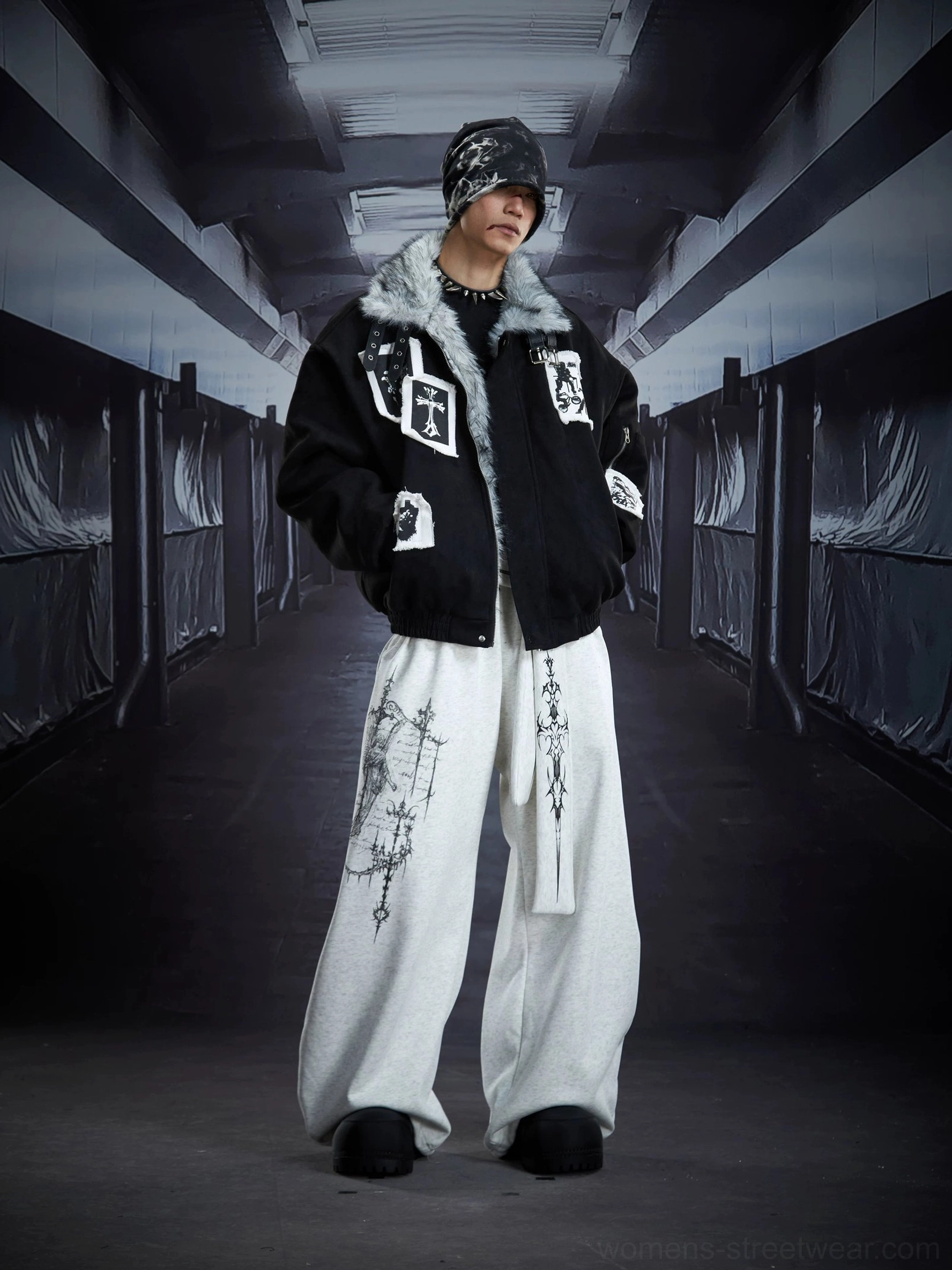 Gothic sigil drape streetwear cargo sweatpants oversized wide leg fashion product view