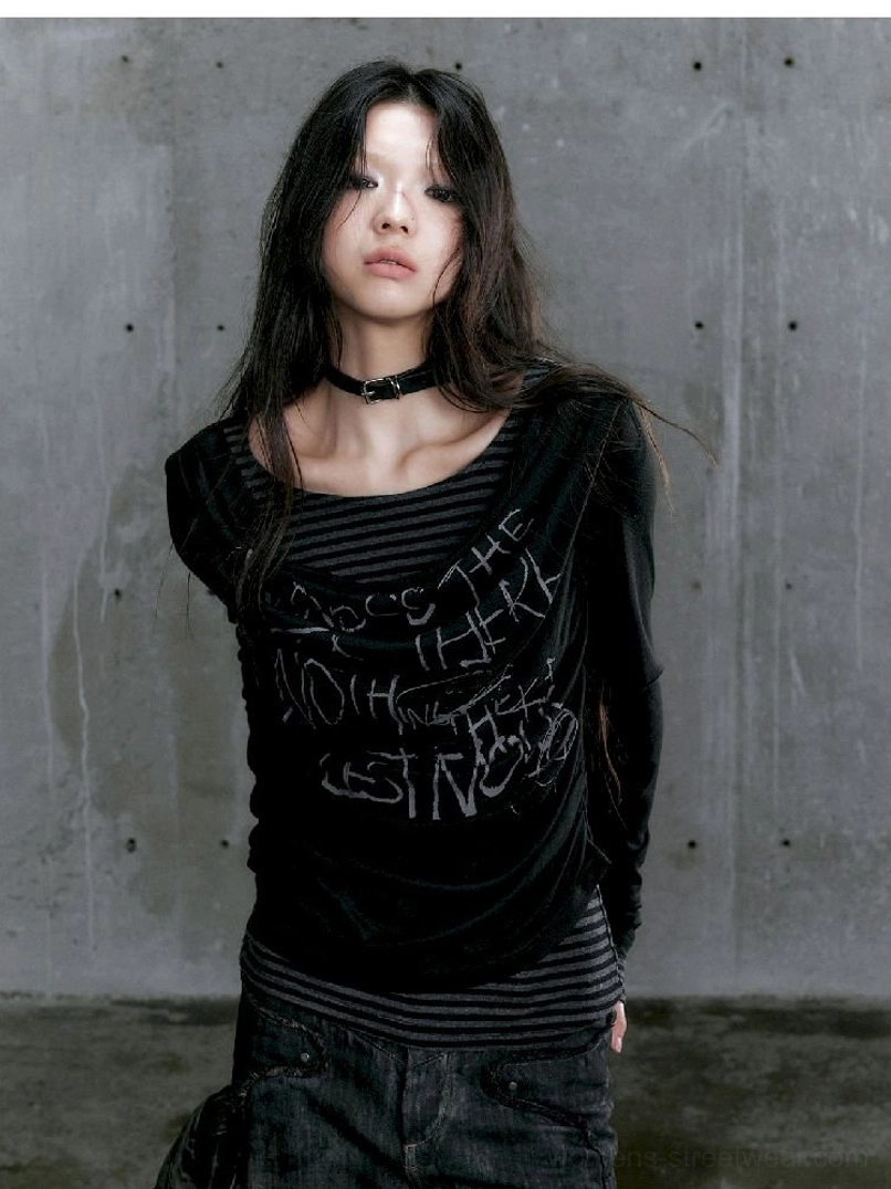 Graffiti layered long sleeve top fitted silhouette fashion image