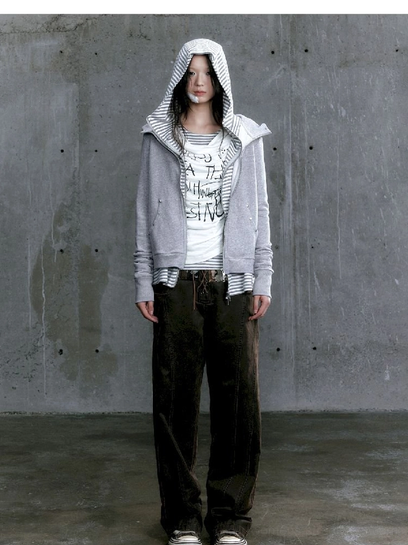 Graffiti layered long sleeve top graphic print and layered neckline view