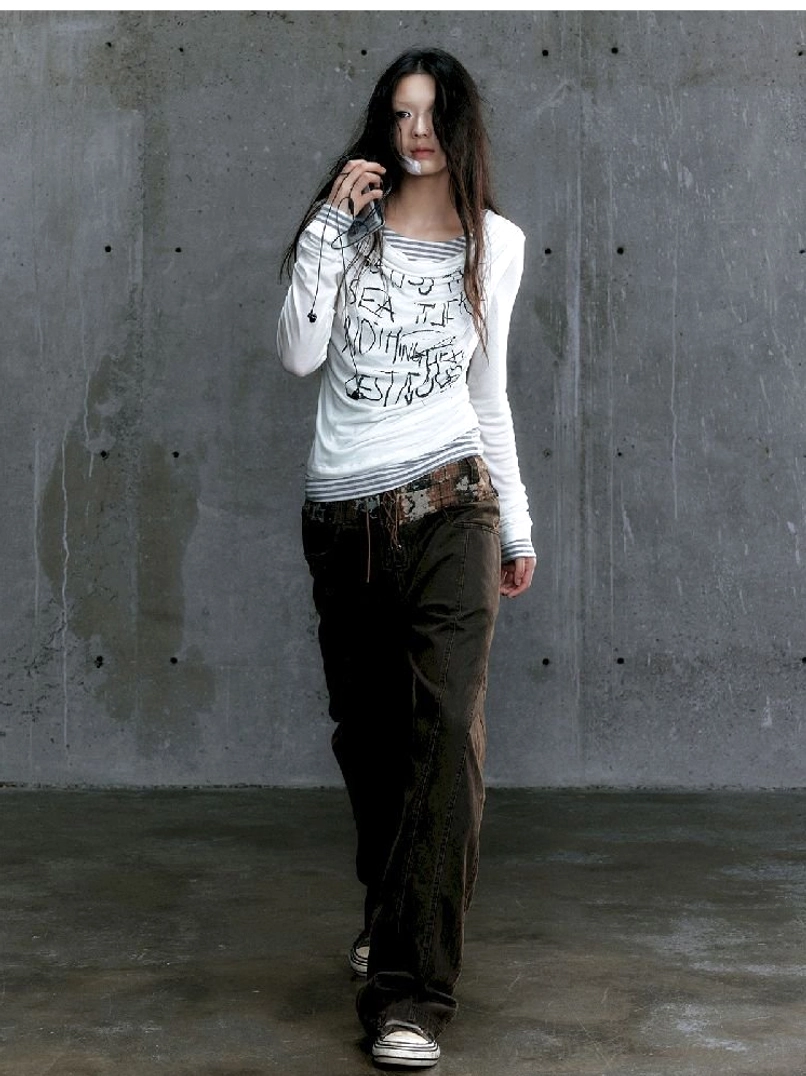 Graffiti layered long sleeve top graphic urban fashion product image
