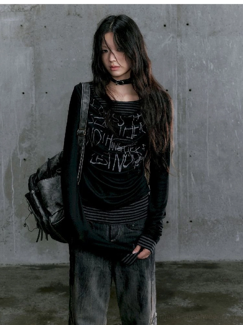 Graffiti layered long sleeve top urban layered fashion detail